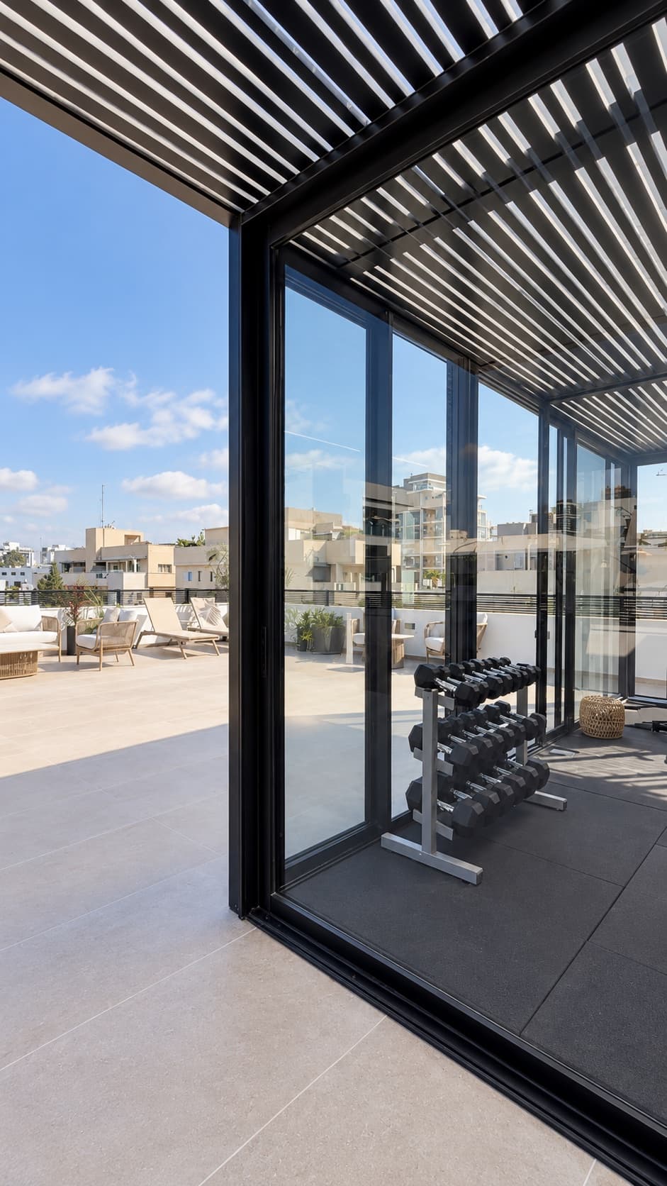 Rooftop gym at Hazetim House coliving, Ramat Gan